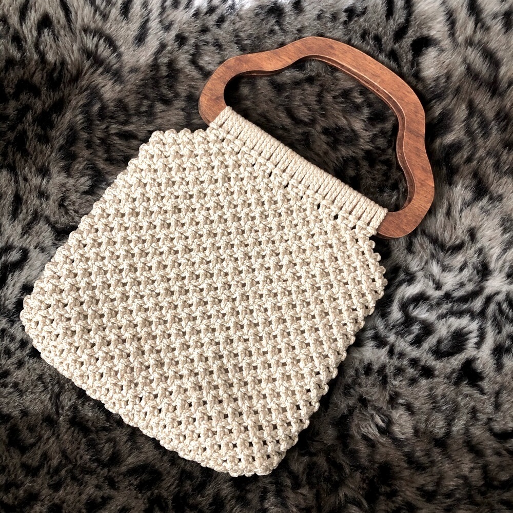 Vintage Handmade Macrame Tan Handbag - Picture 1 of 8